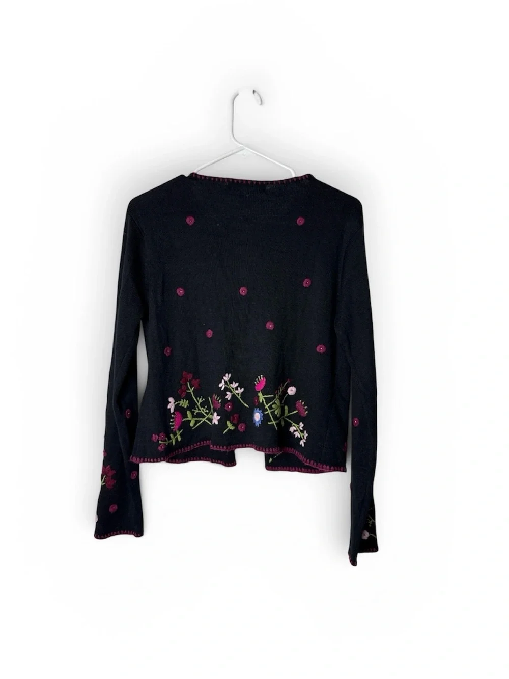 EAGLE’S EYE Vintage Women’s Whimsigoth Black Silk Wool Floral Cardigan Sweater M